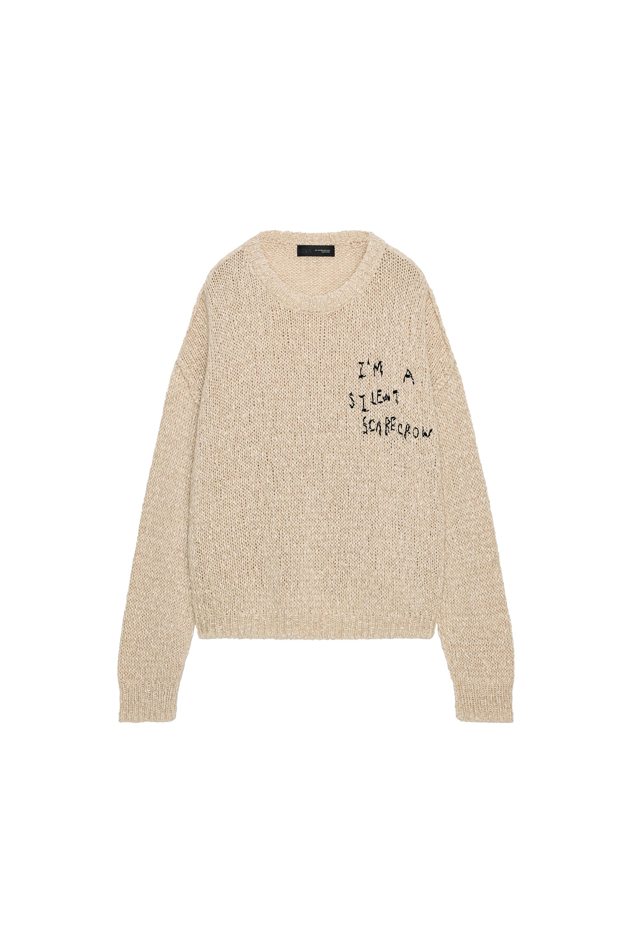 EMBROIDERED TEXT WOOL SWEATER